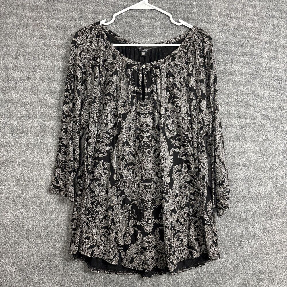 Lucky Brand Top Blouse  Womens Size 2X Black Floral Peasant Whimsigoth